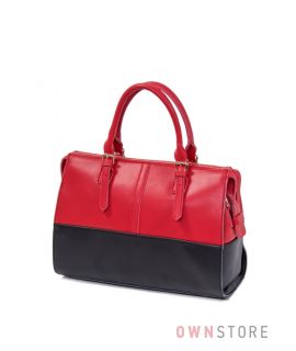 Купить женскую кожаную сумку - саквояж  черно-красную - арт.80417